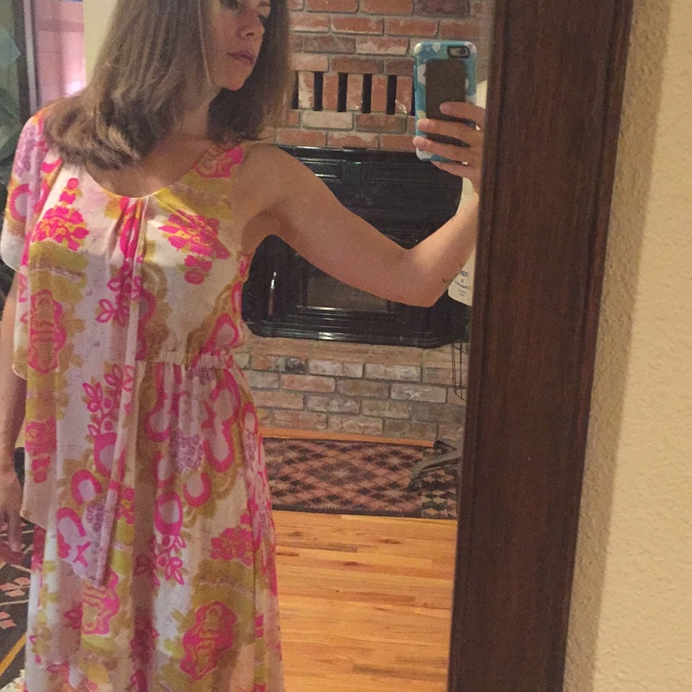 BCBG pink and yellow flowy dress